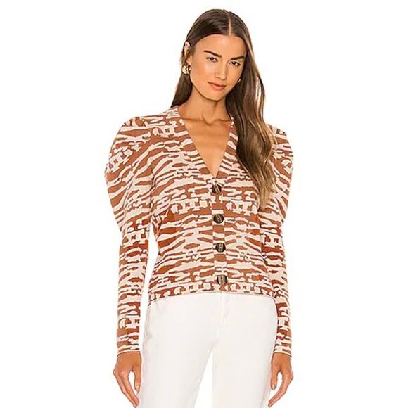 ULLA JOHNSON Rhea Cardigan Sweater Womens XS Puff Sleeve Wool Jacquard Button - Picture 2 of 16